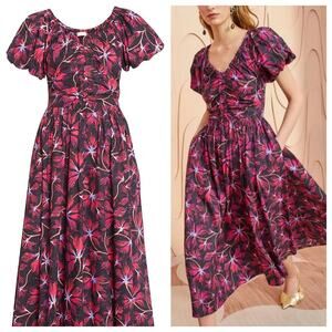 NWT Ulla Johnson Cecile Dress Midi Zinnia Puff Sleeve Bohemian Floral Cotton 4